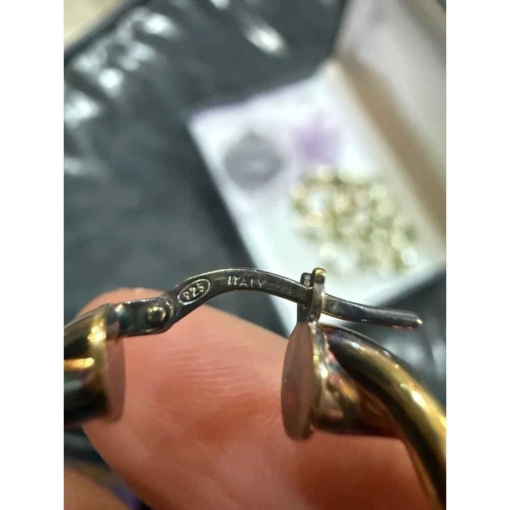 Vintage Italy 925 Sterling Silver Gold Vermeil Twisted‎ Rope Hoop Earrings 1.25
